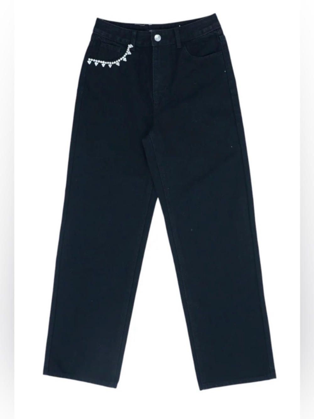 Steve Madden Black Straight Leg Jeans with Rhinestone Pocket Accent